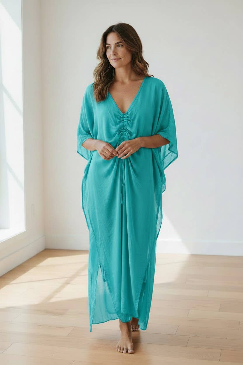 The Italian Closet - Lola- Tiffany- v neck silk kaftan front gather