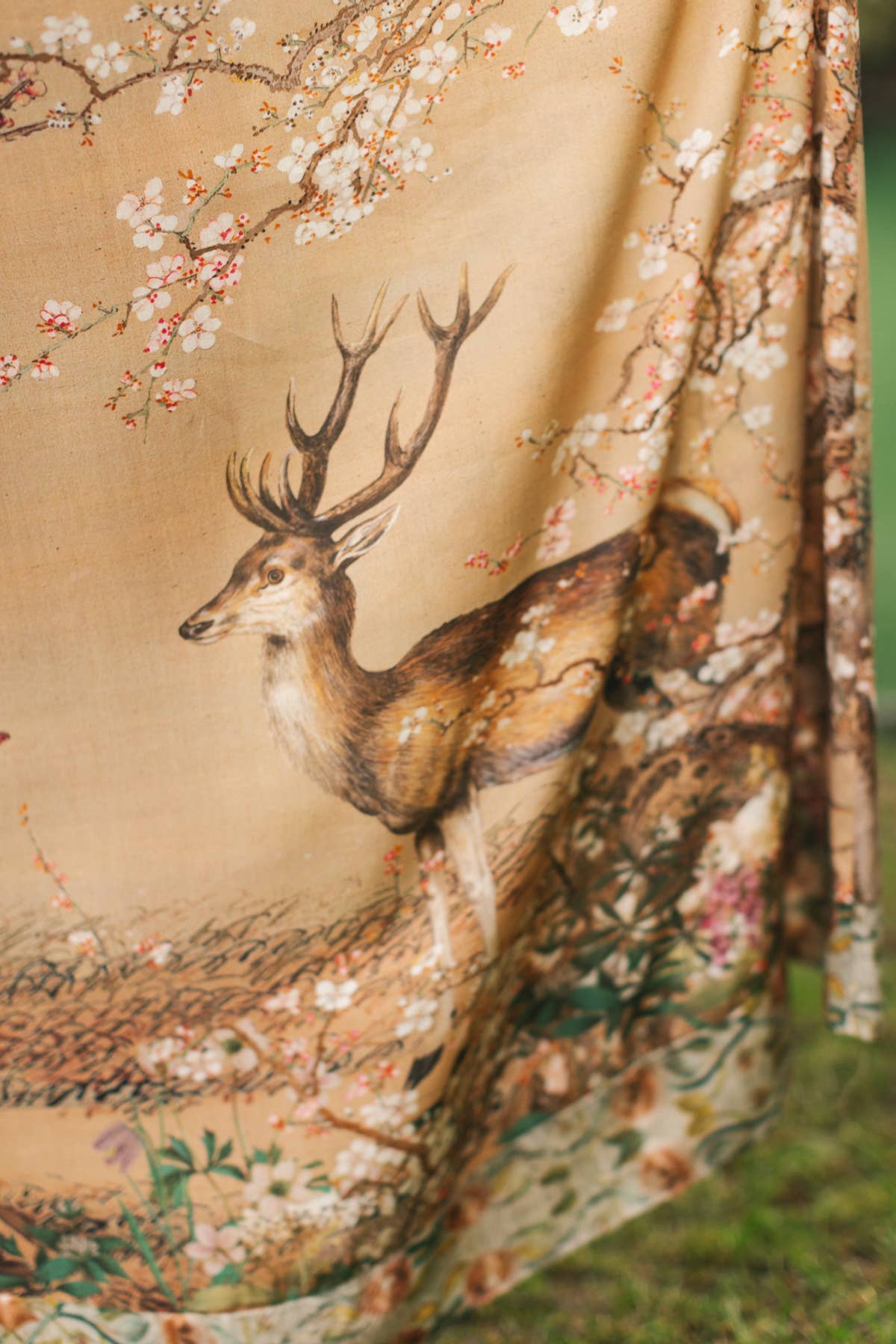 Fable Bohéme Long Maxi Slip Dress w/ Blossoms, Deer & Moon