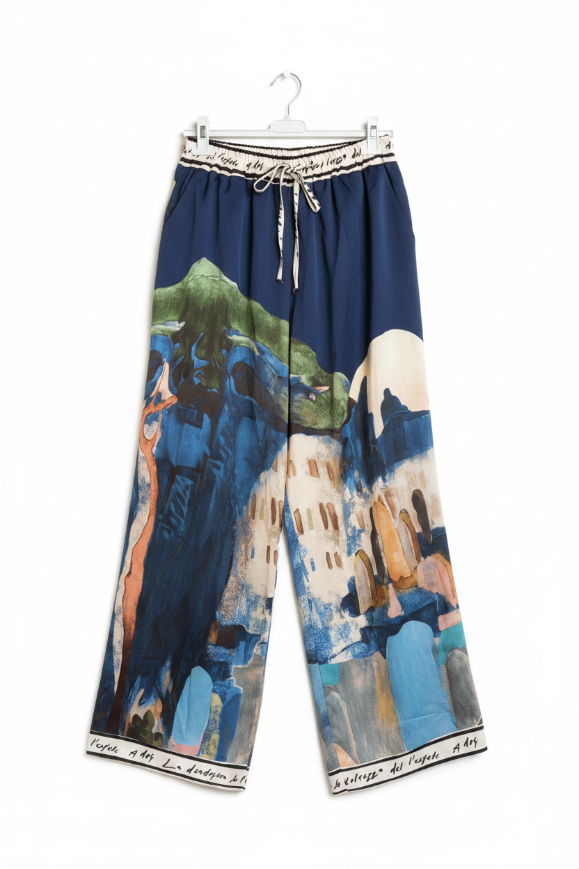 Take me to Italy - O/S - Italian Watercolour Women’s Pant & Oversized Relaxed Top Set- NAVY - Viscose/ Polyester blend, Made in Italy