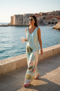 Take me to Italy - O/S Italian Silk WIDE STRAP V-Maxi Dress - TURQUOISE