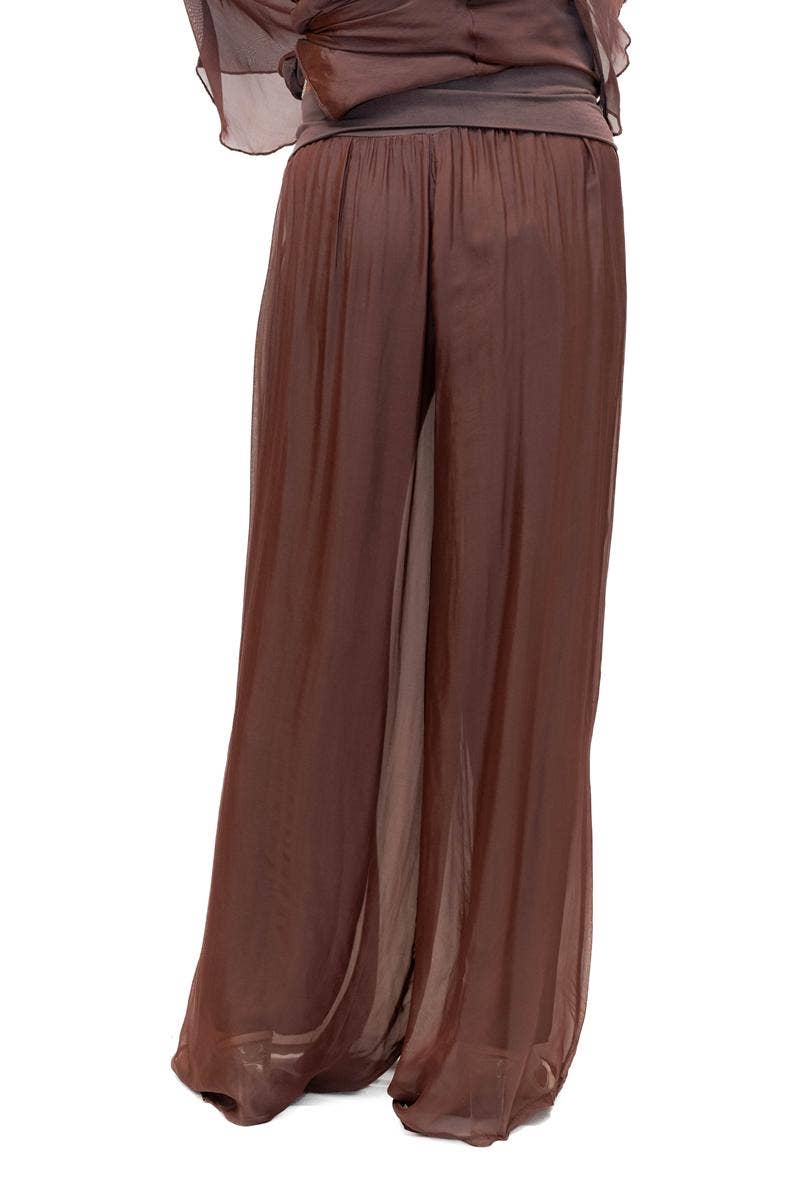 The Italian Closet - Adeline Pant- Choc- Silk pant with open hem and soft band