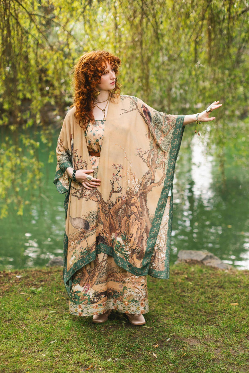 Fable Bohemian Goddess Starduster Kimono w/ Deer and Moon