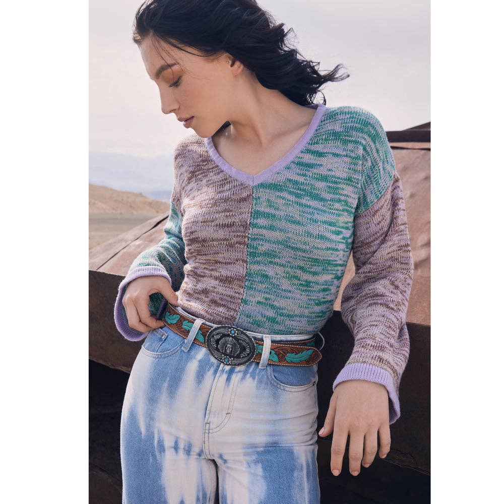 Myra Bag - Radianite Hand-Tooled Leather Women's Belt - Turquoise / LARGE