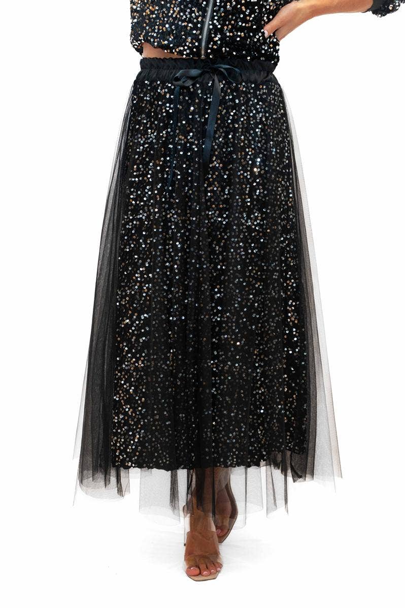 The Italian Closet - Trinny Skirt- Black- Sequin skirt with tulle overlay
