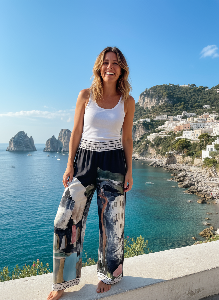 Take me to Italy - Italian Watercolour Pants-Black
