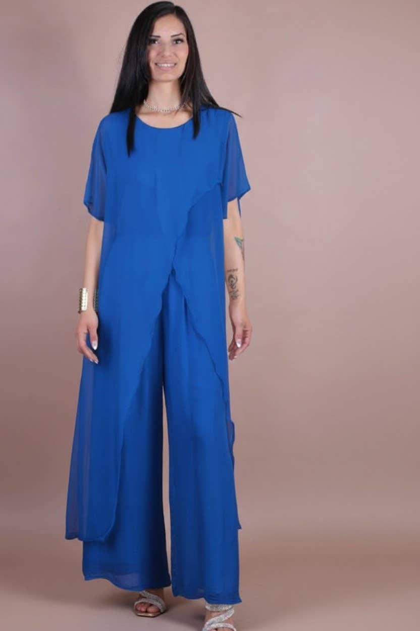 The Italian Closet - Avida- Royal Blue-short sleeved side drape silk top