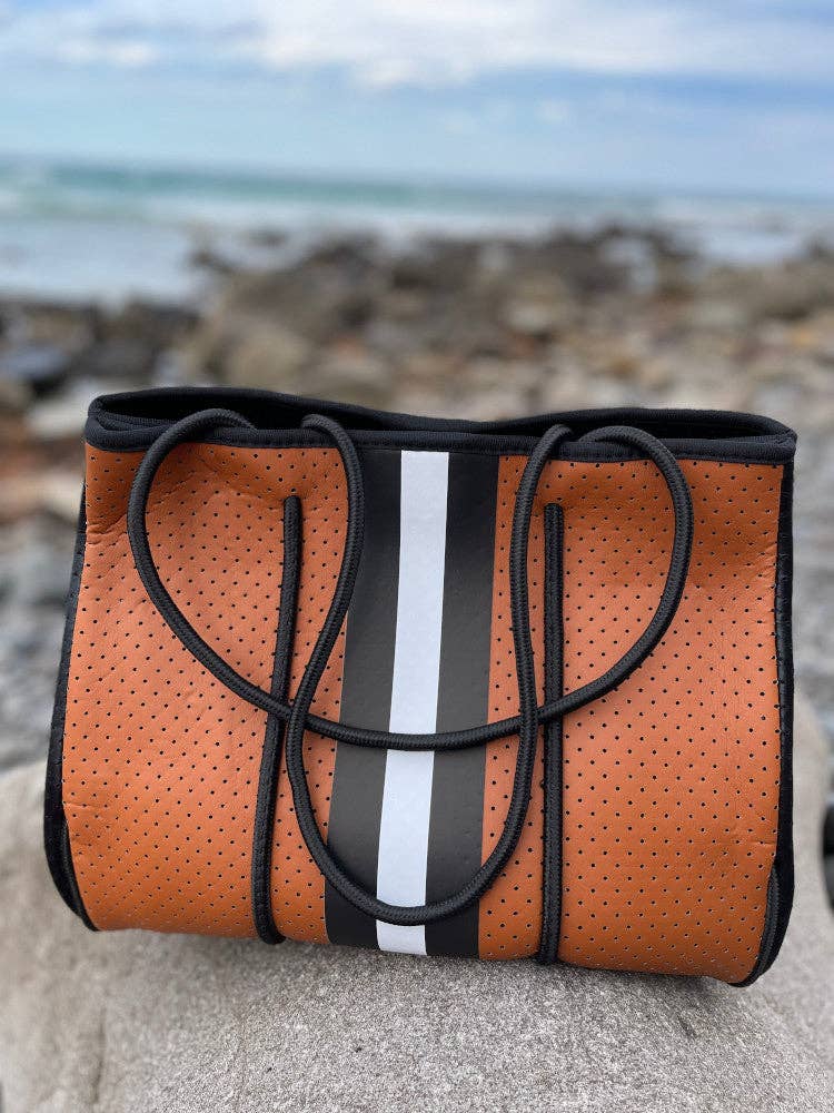 Nakoa The Label - Neoprene Bag - Vegan Tote - 2 Piece Set - Stripe - Tan & Black