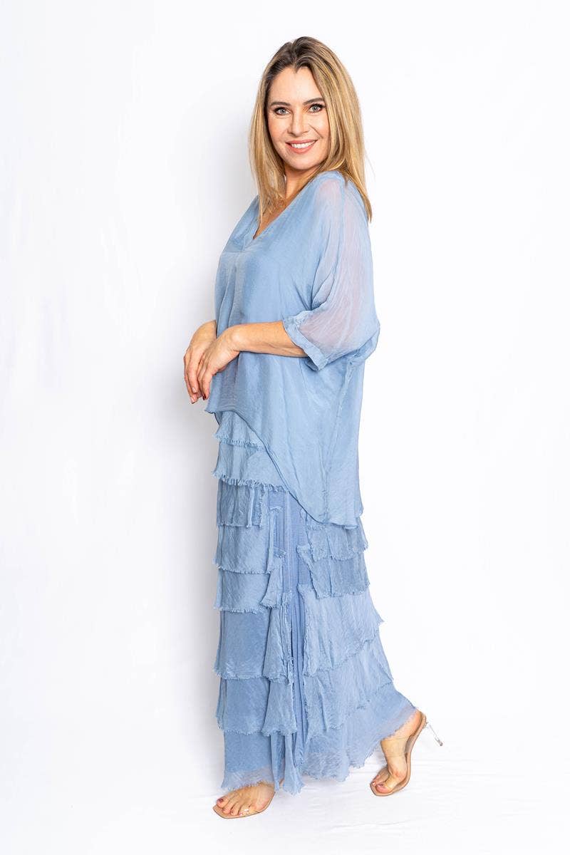 The Italian Closet - Nora - Periwinkle- Cut Silk Skirt with soft band