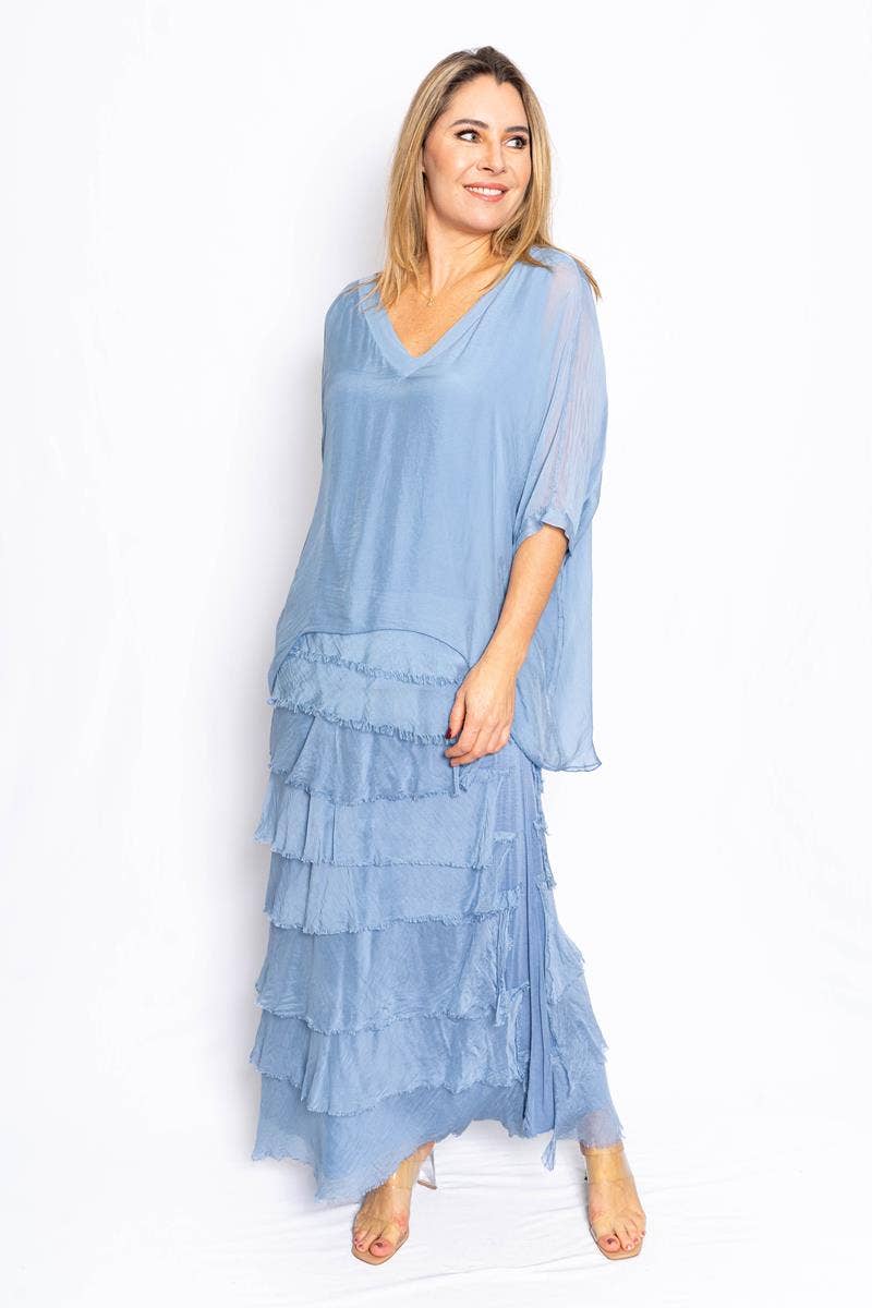 The Italian Closet - Nora - Periwinkle- Cut Silk Skirt with soft band