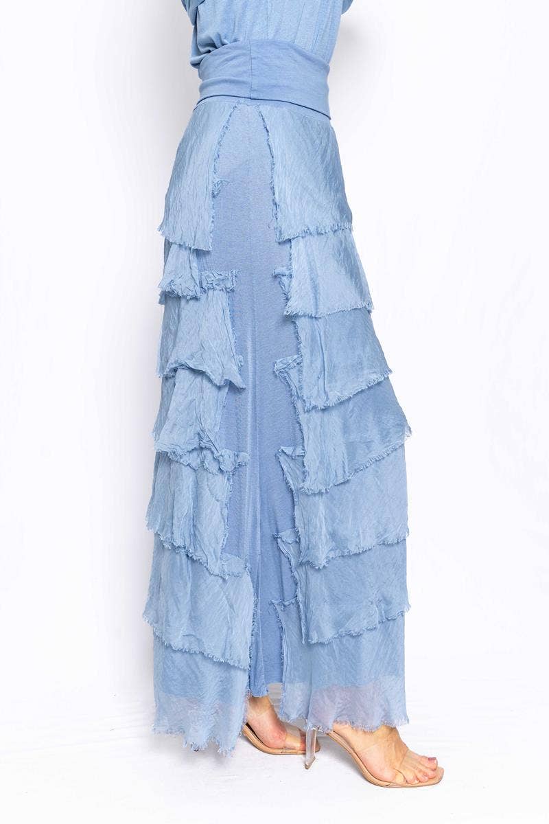 The Italian Closet - Nora - Periwinkle- Cut Silk Skirt with soft band