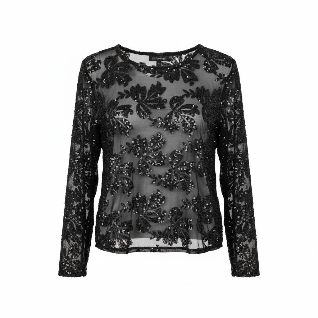 The Italian Closet - Cruz- Black- Mesh sleeved top with sequin embelishment