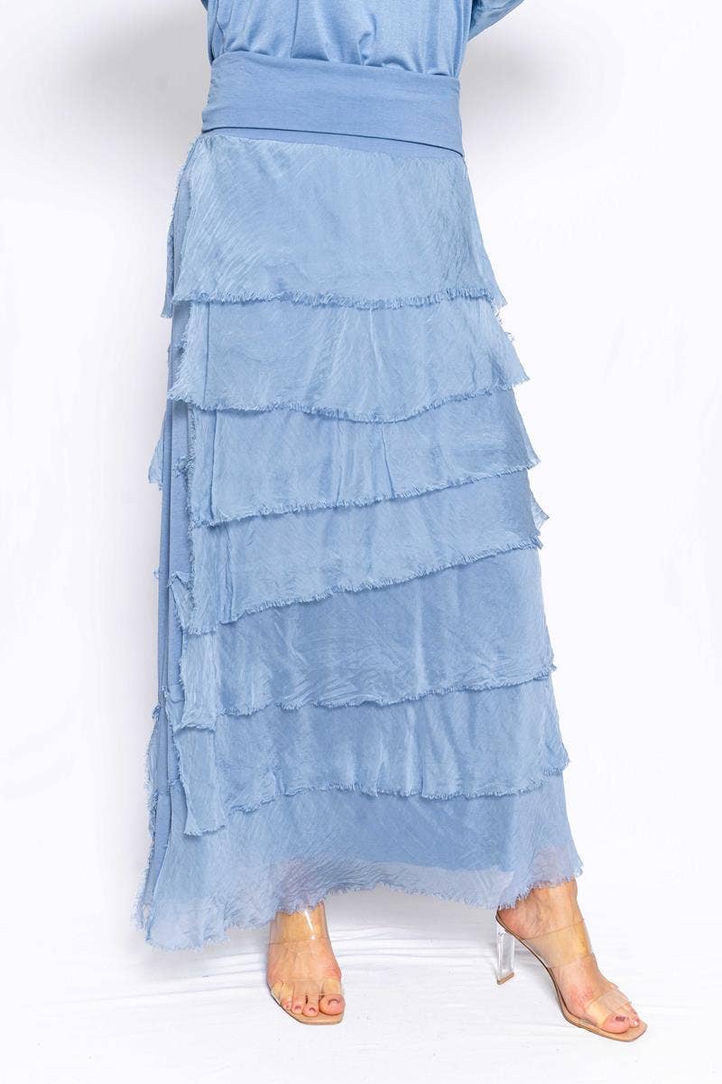 The Italian Closet - Nora - Periwinkle- Cut Silk Skirt with soft band
