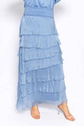 The Italian Closet - Nora - Periwinkle- Cut Silk Skirt with soft band