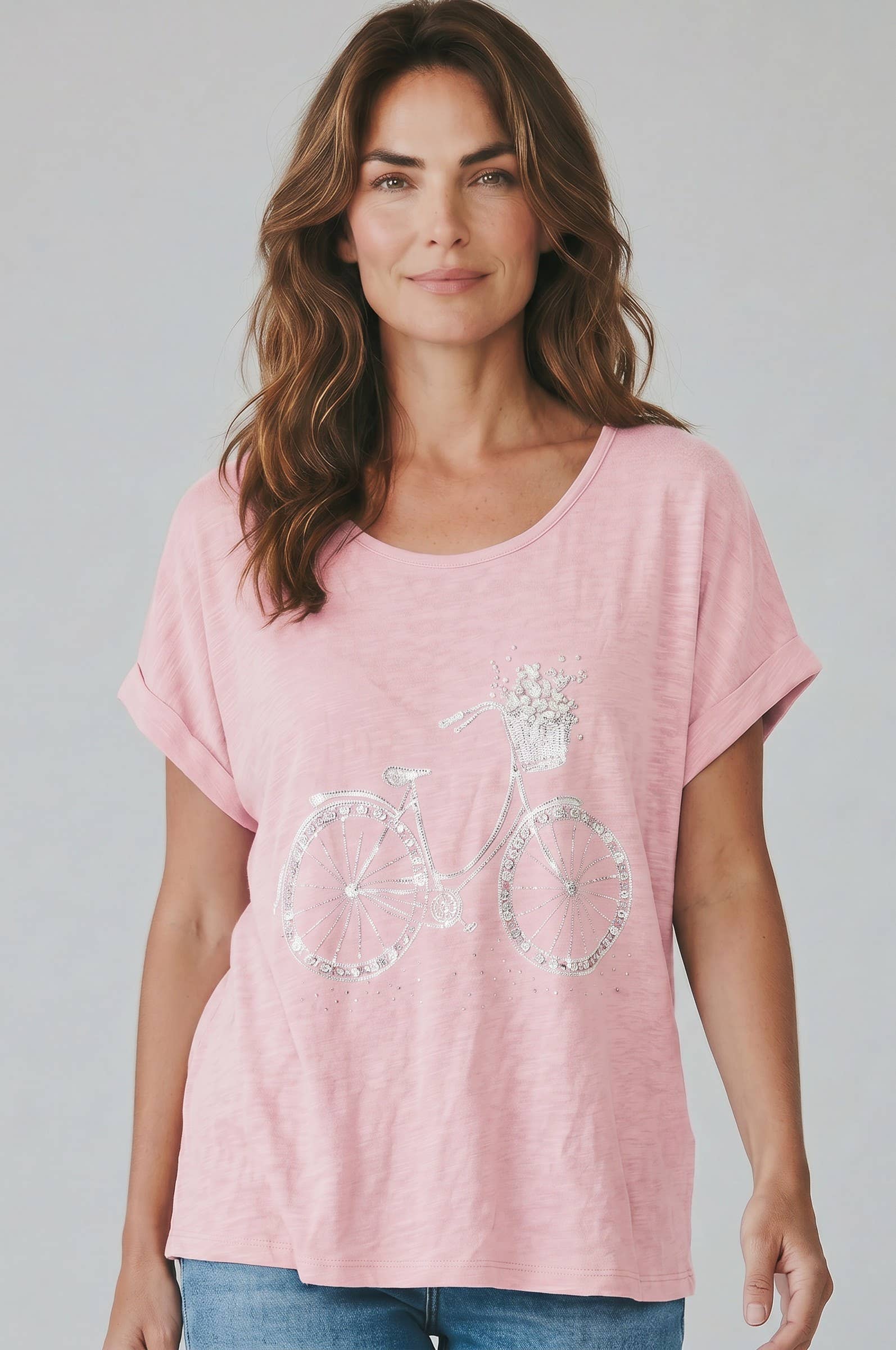 The Italian Closet - Cicli- Pink- Linen front cotton top with bicycle print