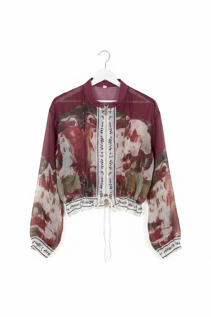 Take me to Italy - Italian Viscose Sheer Bomber Style Jacket-Wine Red