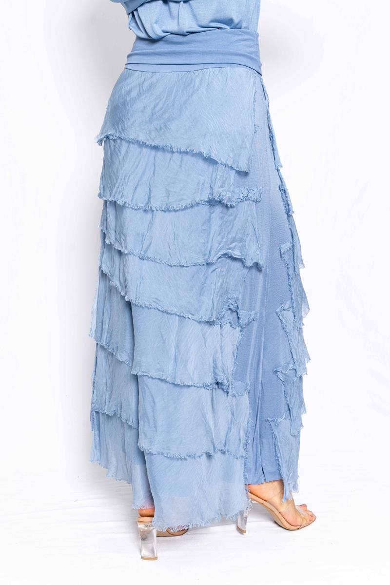 The Italian Closet - Nora - Periwinkle- Cut Silk Skirt with soft band