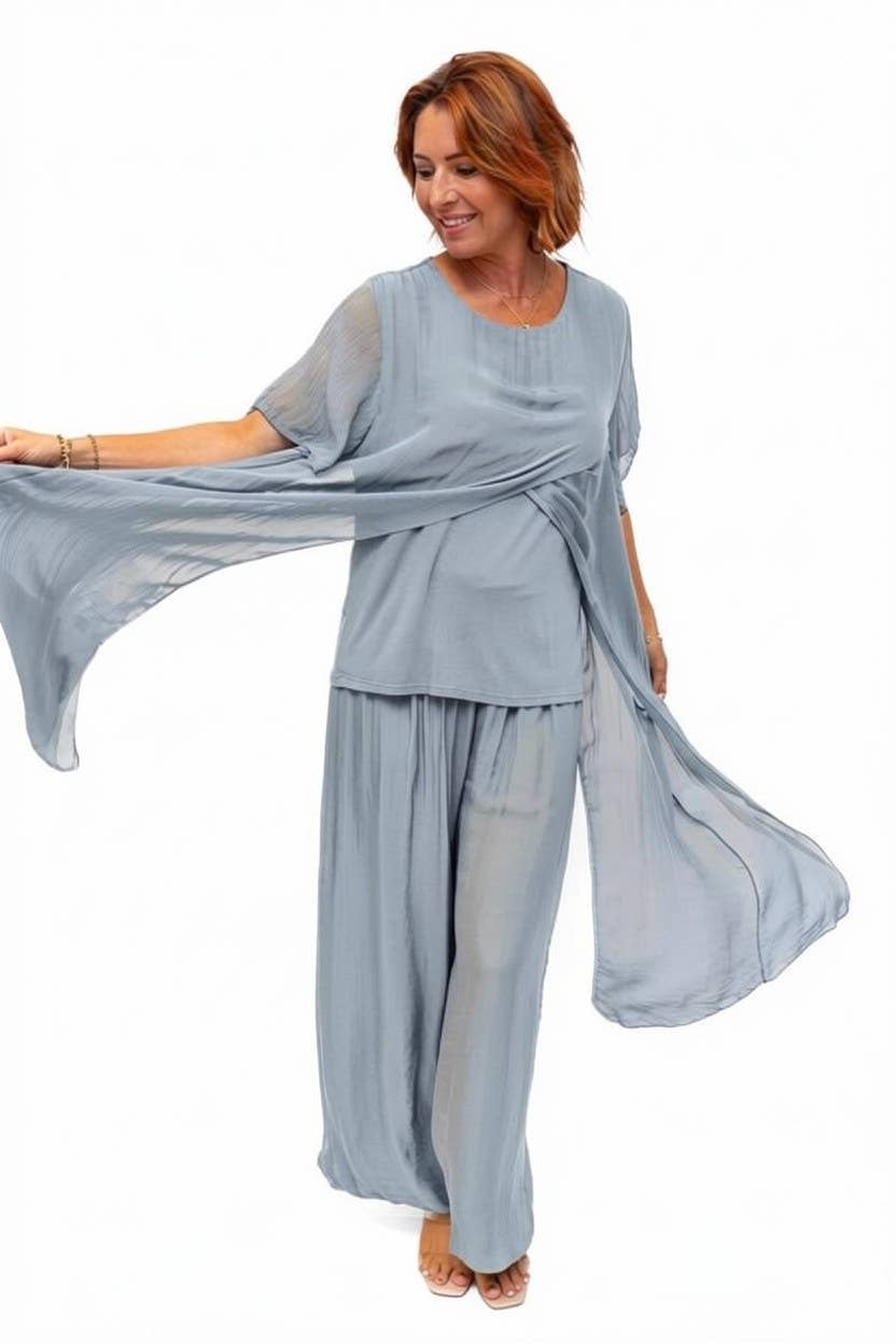 The Italian Closet - Avida- Grey-short sleeved side drape silk top