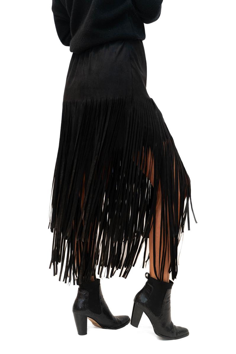 The Italian Closet - Swish Black Suedex Tassel Skirt