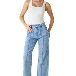 Seam Front Patch Pocket Jean - Light Blue
