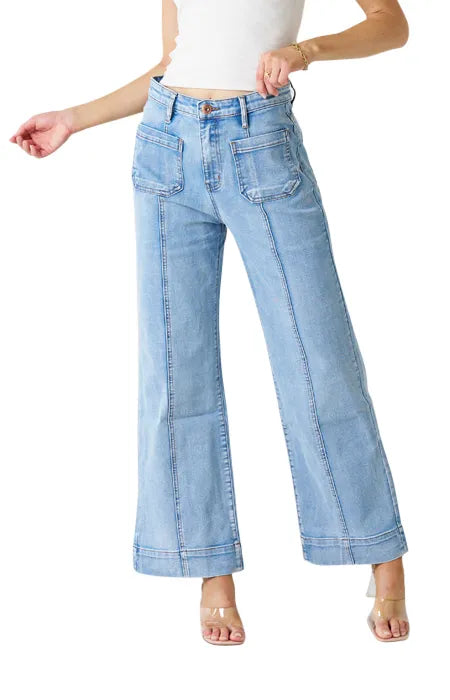 Seam Front Patch Pocket Jean - Light Blue