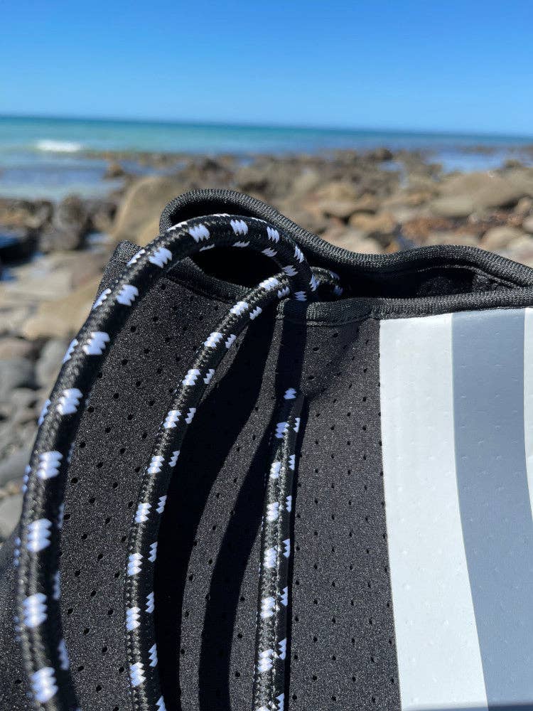Nakoa The Label - Neoprene Bag - Vegan Tote - 2 Piece Set - Stripe - Black & Grey
