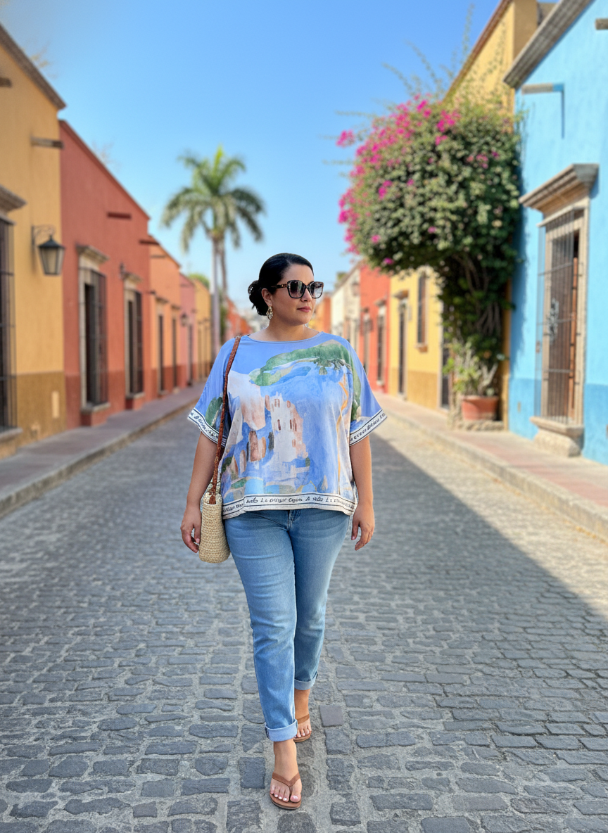 Take me to Italy - Relaxed Fit Silk Azurro Blue Top
