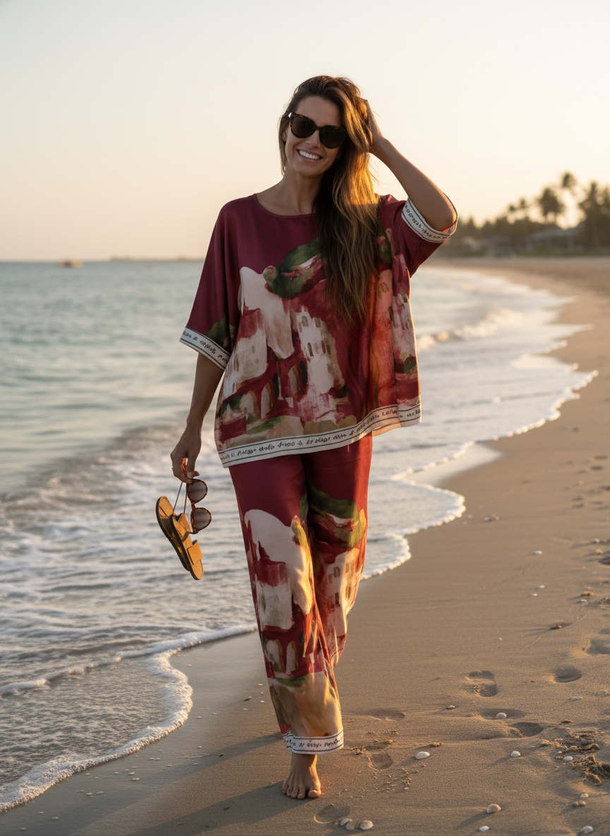 Take me to Italy - Relaxed fit Silk Wine Red Top