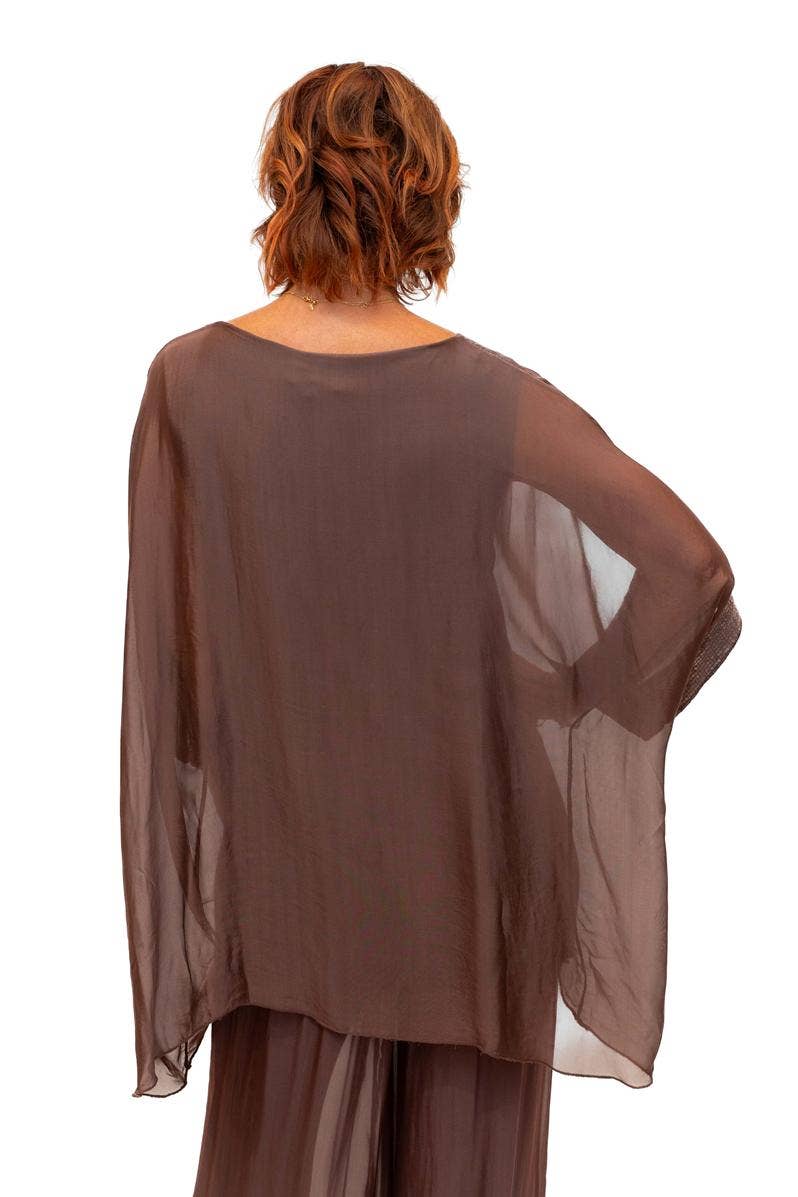 The Italian Closet - Elvera- Choc- Silk tunic with sequin panel