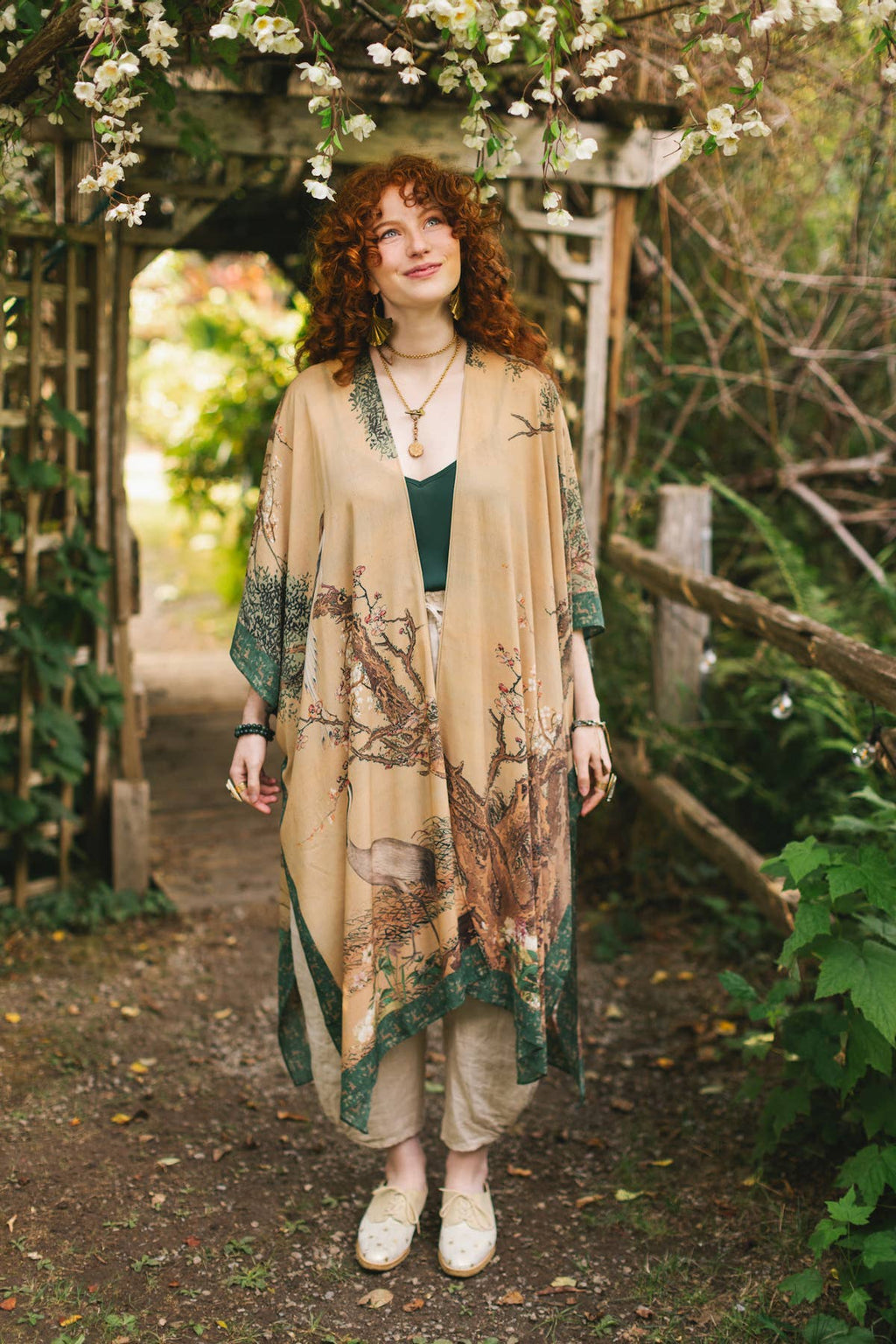 Fable Bohemian Goddess Starduster Kimono w/ Deer and Moon