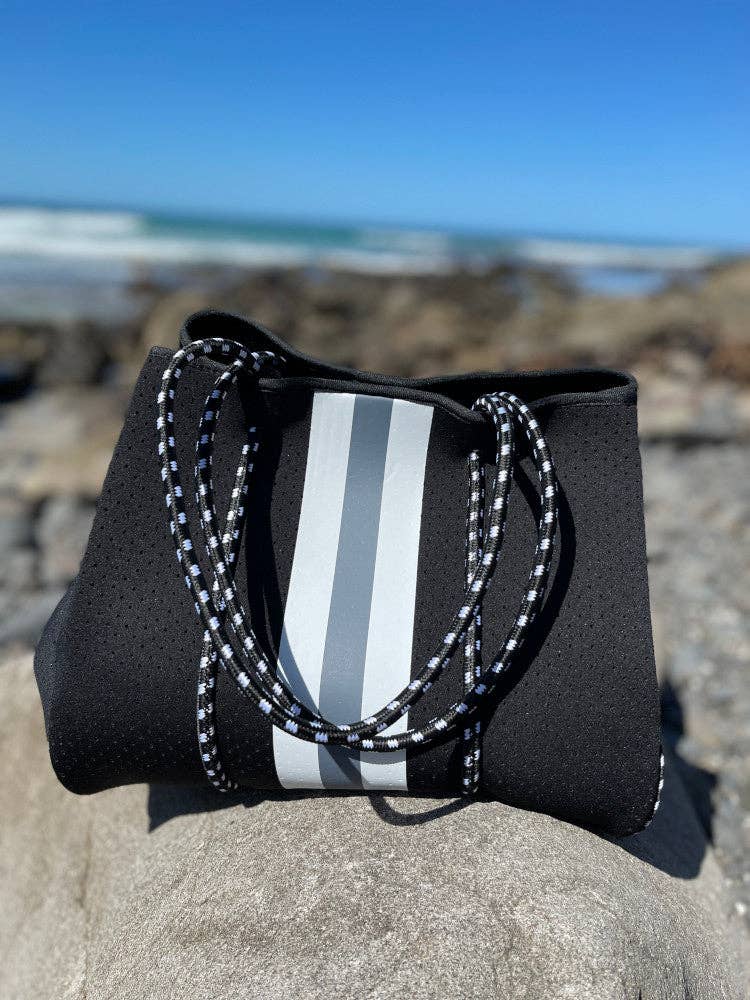 Nakoa The Label - Neoprene Bag - Vegan Tote - 2 Piece Set - Stripe - Black & Grey