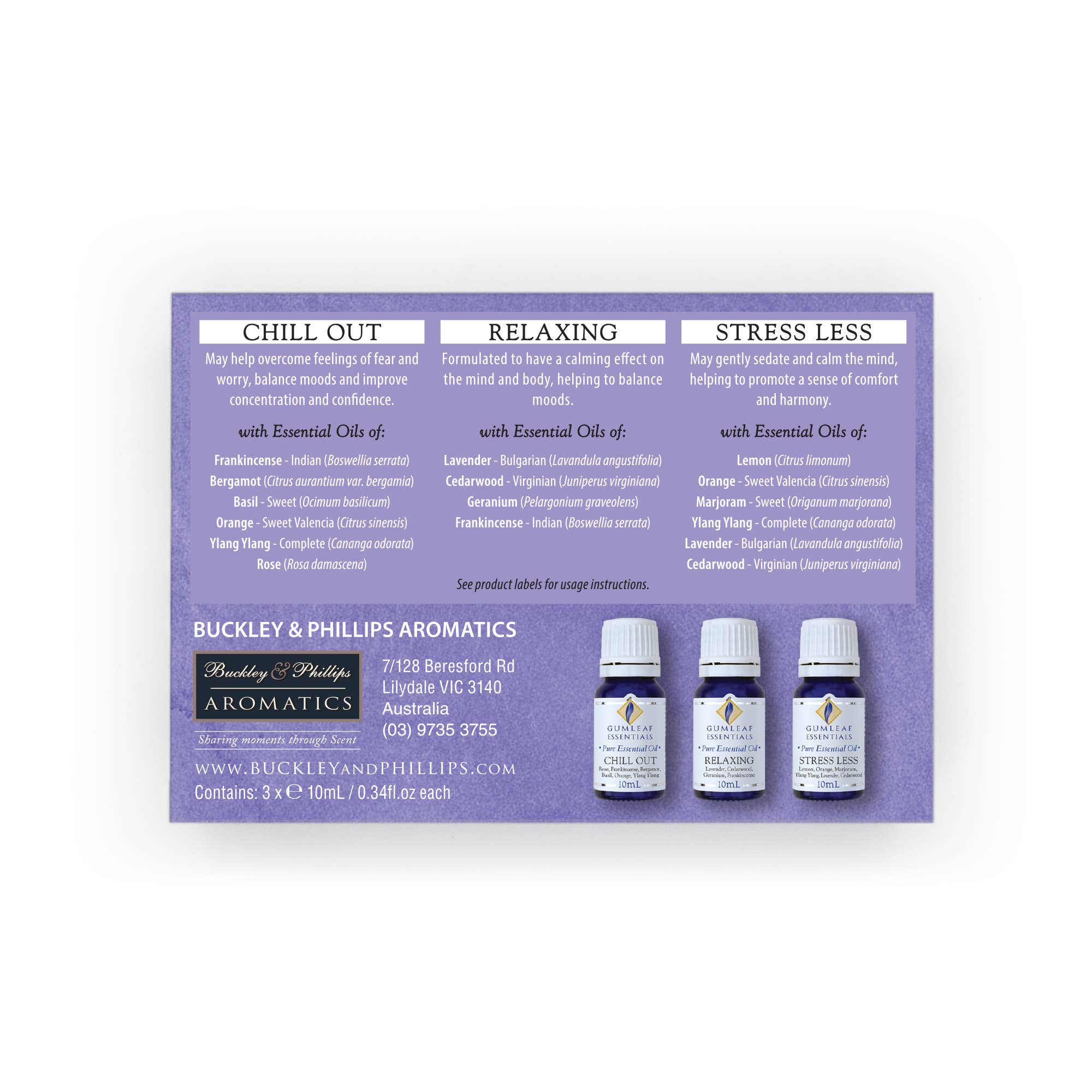 Buckley & Phillips Aromatics - Relax Trio Essential Oil Box Set