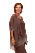 The Italian Closet - Elvera- Choc- Silk tunic with sequin panel