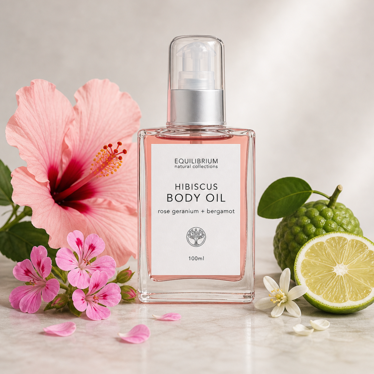 Equilibrium Natural Collections - HIBISCUS BODY OIL ROSE GERANIUM + BERGAMOT 100ML