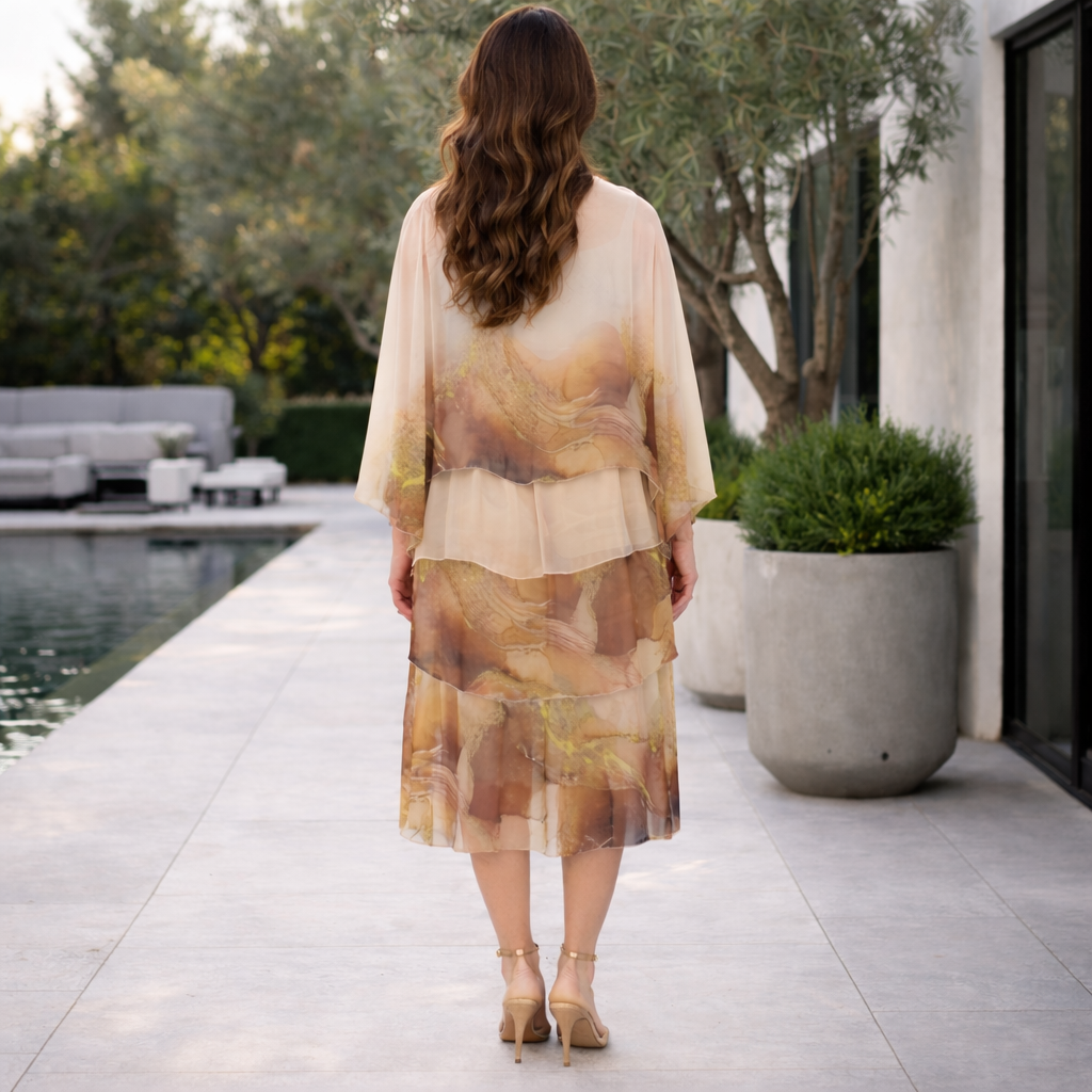VeraMay - 6573 Beige Vera May Italian Silk Dress - S/M