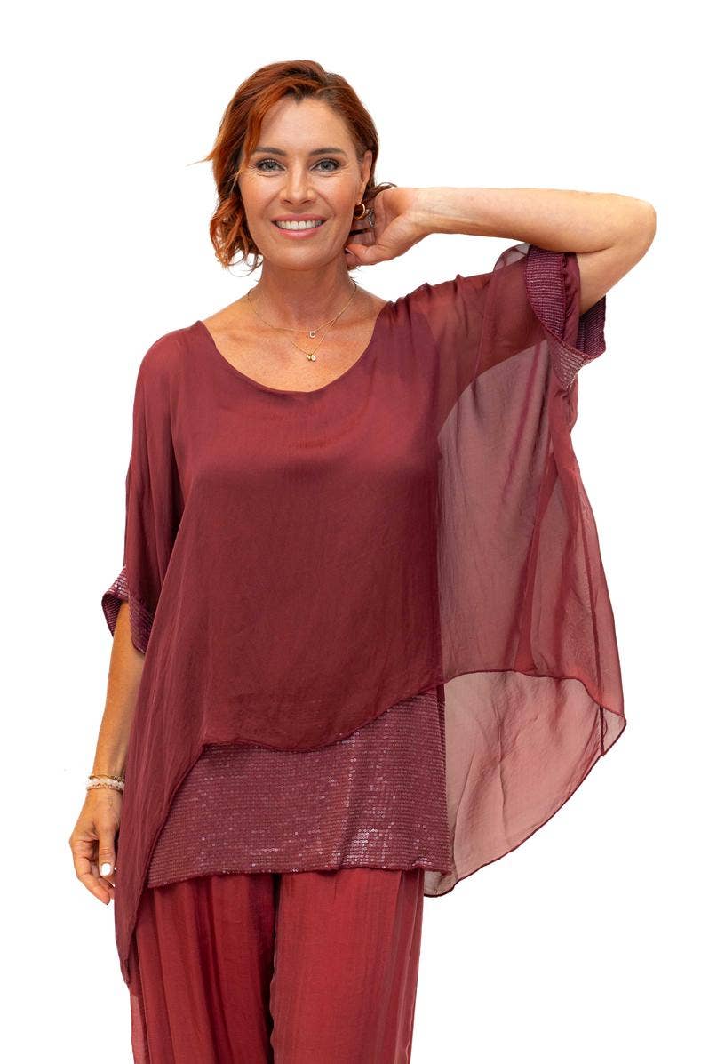 The Italian Closet - Elvera- Bordeaux- Silk tunic with sequin panel