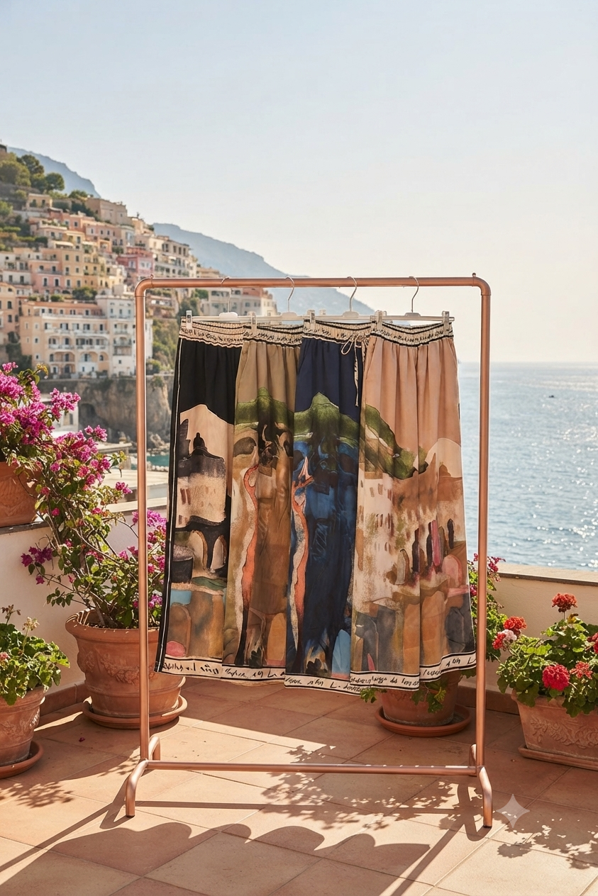 Take me to Italy - O/S - Italian Watercolour Women’s Pant & Oversized Relaxed Top Set- OLIVE  - Viscose/ Polyester blend, Made in Italy