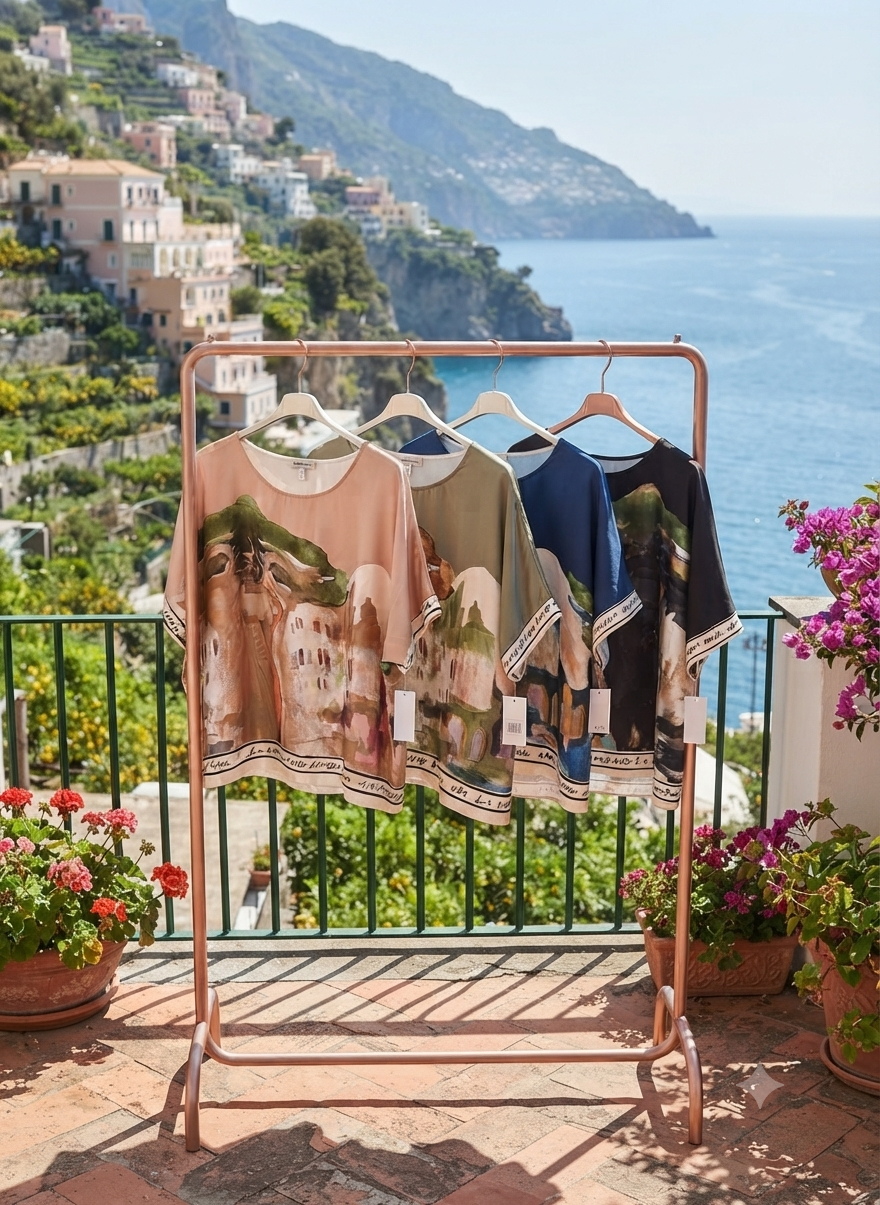 Take me to Italy - O/S - Italian Watercolour Women’s Pant & Oversized Relaxed Top Set- BABY BLUE - Viscose/ Polyester blend, Made in Italy