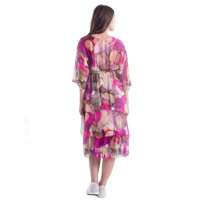 VeraMay - 6171 Pink Vera May Italian Silk Floral Dress - M