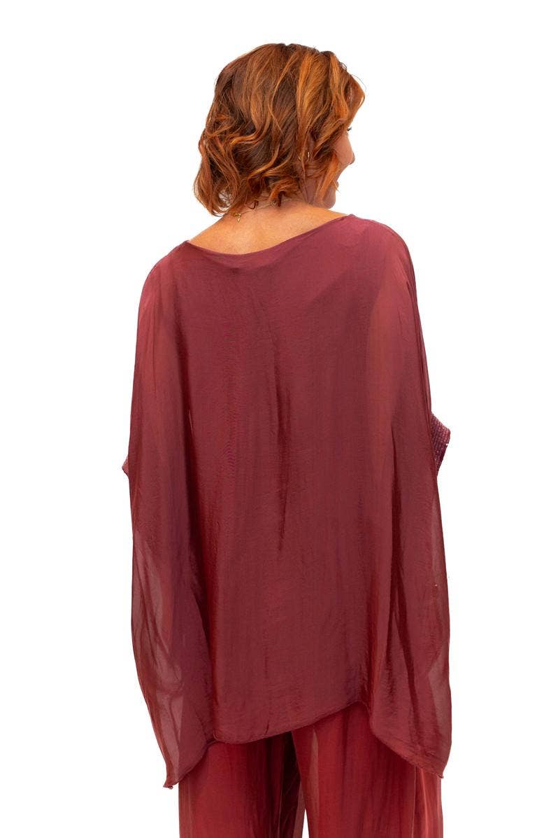 The Italian Closet - Elvera- Bordeaux- Silk tunic with sequin panel