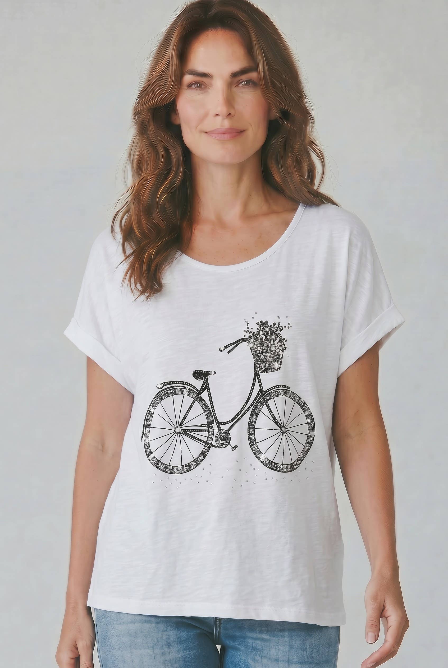 The Italian Closet - Cicli- White- Linen front cotton top with bicycle print