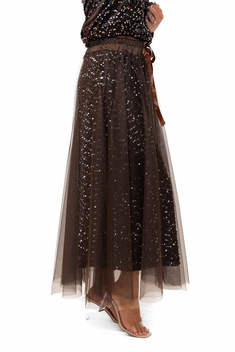 The Italian Closet - Trinny Skirt- Chocolate- Sequin skirt with tulle overlay
