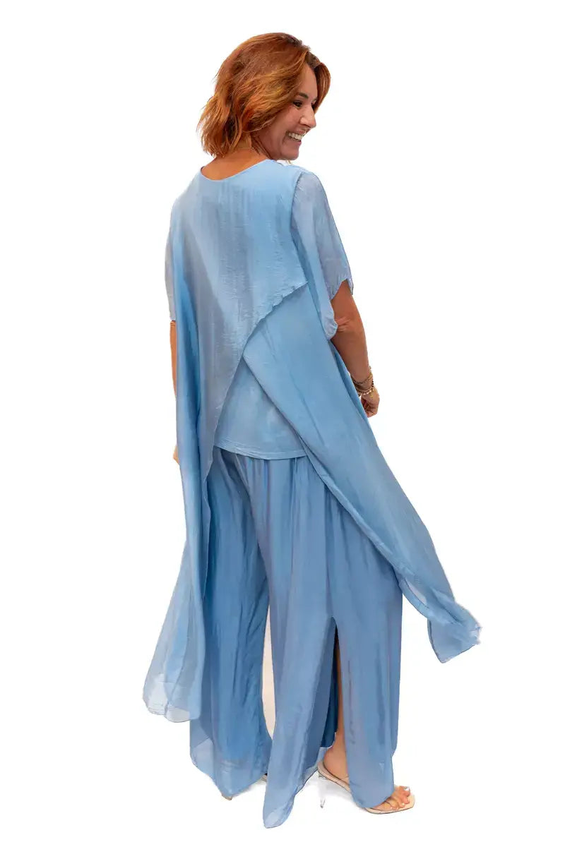 The Italian Closet - Avida- Denim-short sleeved side drape silk top
