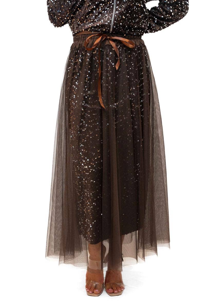 The Italian Closet - Trinny Skirt- Chocolate- Sequin skirt with tulle overlay