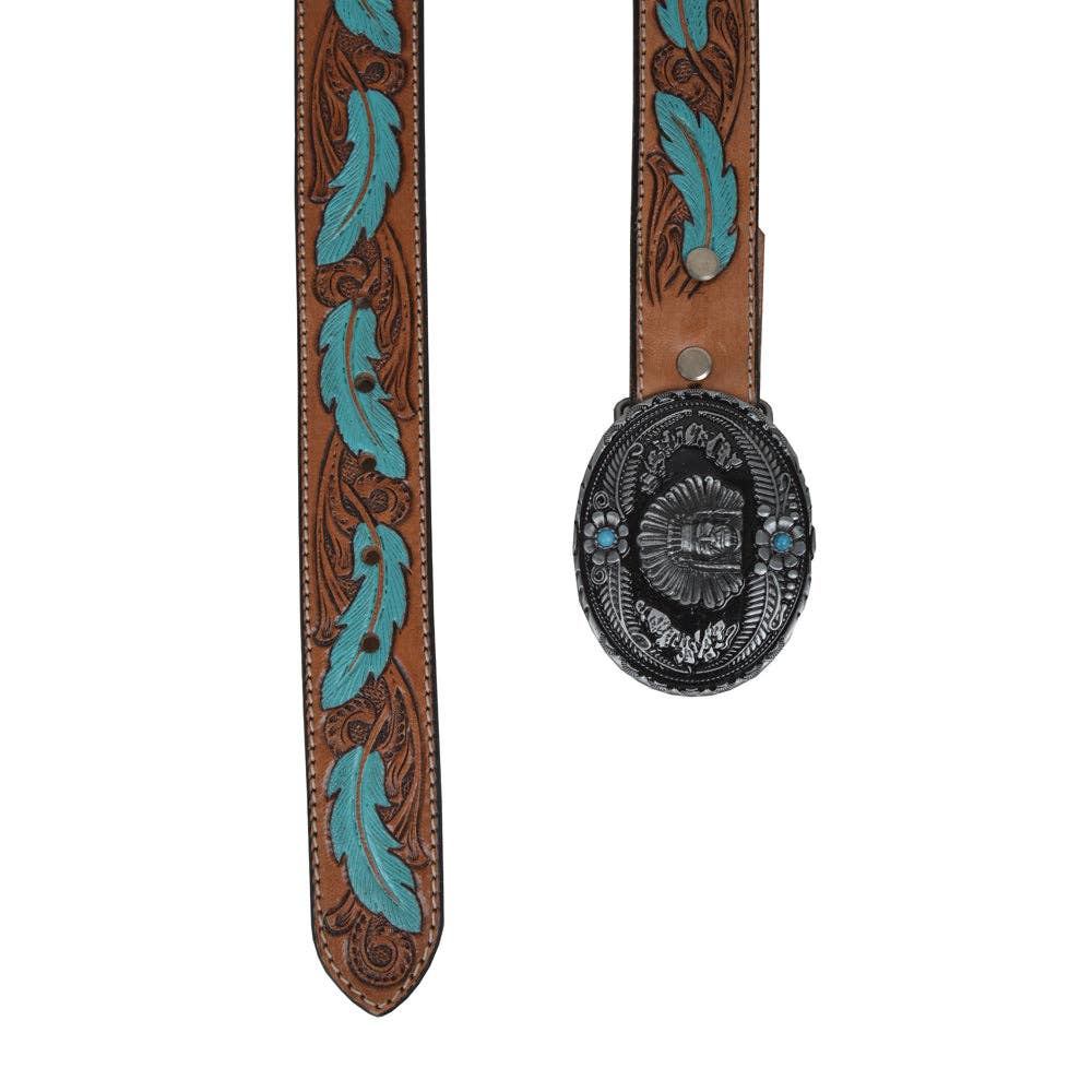 Myra Bag - Radianite Hand-Tooled Leather Women's Belt - Turquoise / LARGE