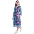 VeraMay - 6171 Blue Tuliplano Vera May Italian Silk Floral Dress - M