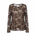 The Italian Closet - Cruz- Chocolate- Mesh sleeved top with sequin embelishment