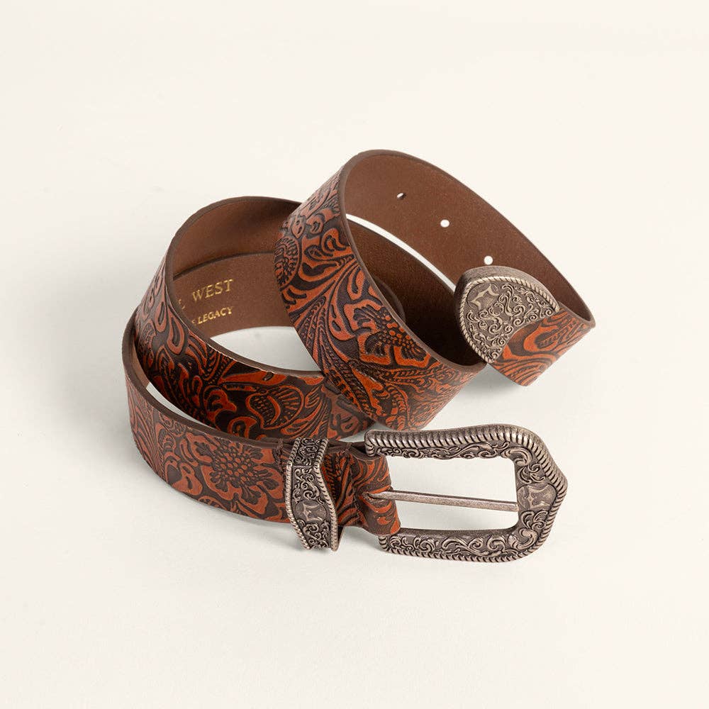 Myra Bag - Loyal West Sophia Belt - Brown Floral Leather - M