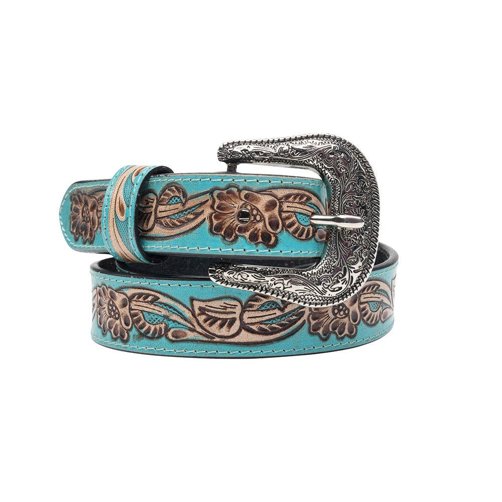 Myra Bag - Canyon Shadow Hand-tooled Women's Belt - Turquoise / M