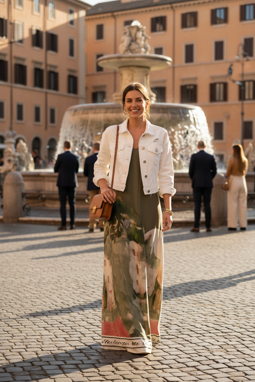 Take me to Italy - Italian Silk WIDE STRAP V-Maxi Dress -OLIVE