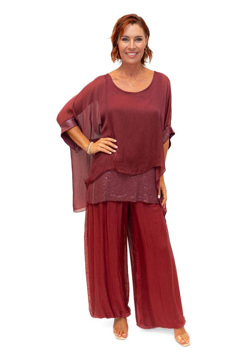 The Italian Closet - Elvera- Bordeaux- Silk tunic with sequin panel